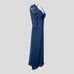 La Femme Ruched Twist Column Gown in Navy