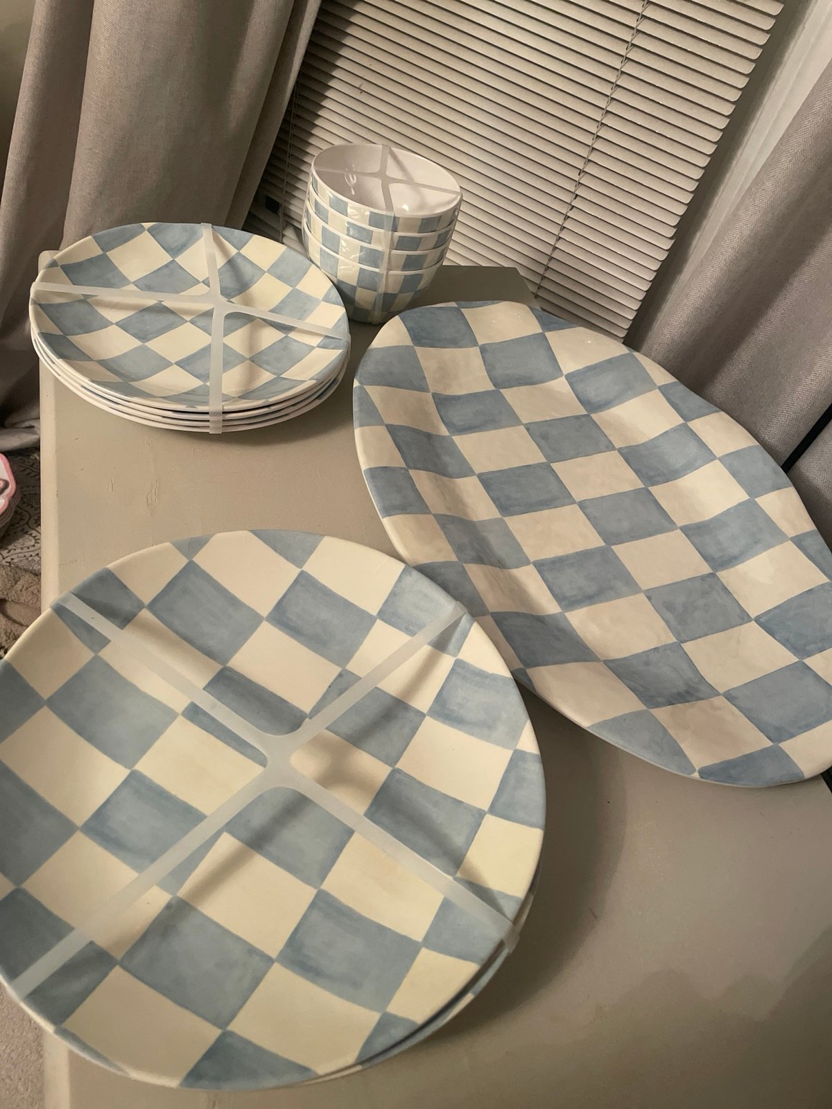 Blue checkered plates