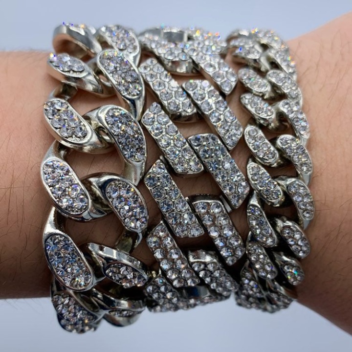 Bracelet Set Cuban Links Iced White Gold