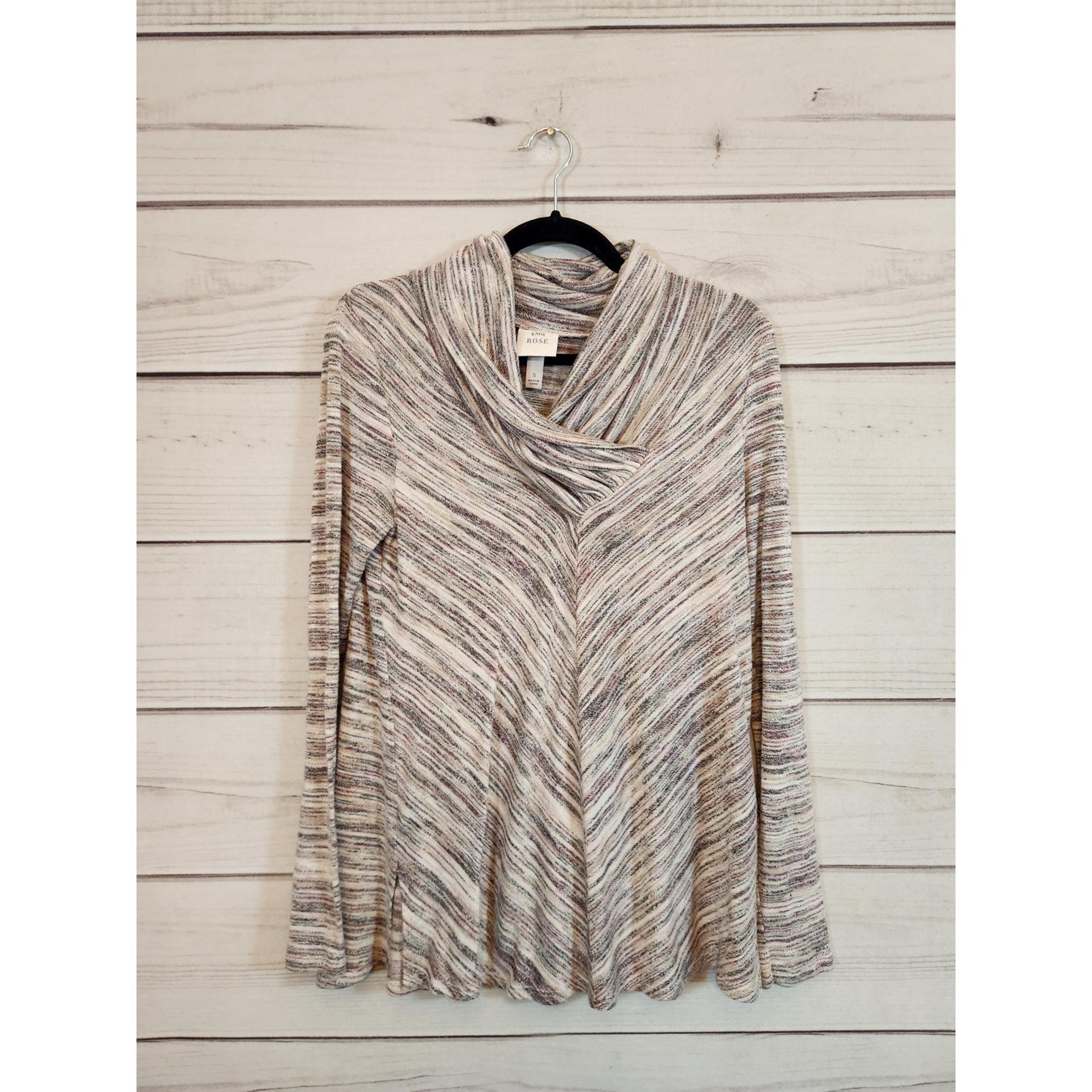 Knox Rose Womens Multicolor Striped Cowl Neck Long Sleeve Pullover Sweater Small