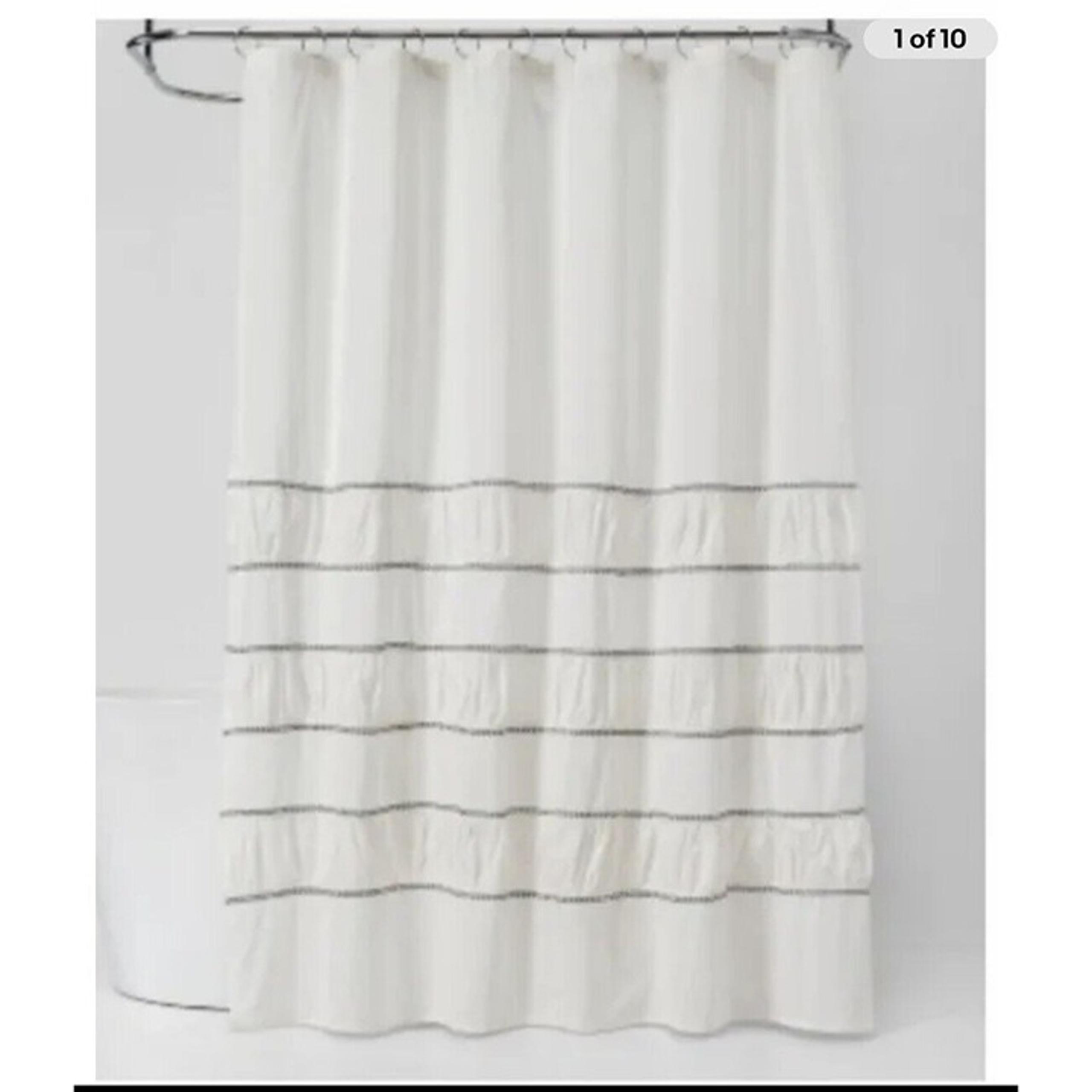 Threshold 064-18-4810 Pieced Pleated Embroidered Shower Curtain White Grey NEW