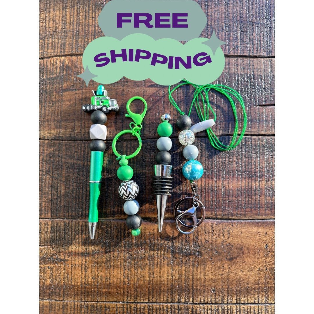Beaded Set: Pen Keychain Lanyard Wine Stopper