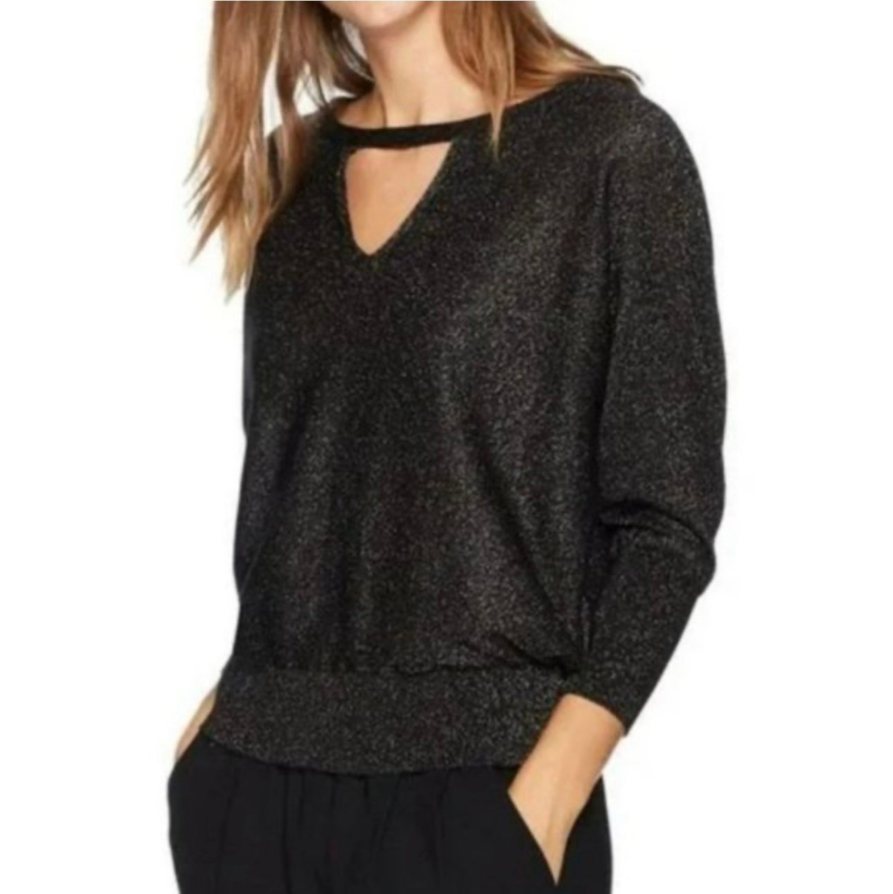 MILLY Italian Shimmer Metallic Cutout sweater, size P