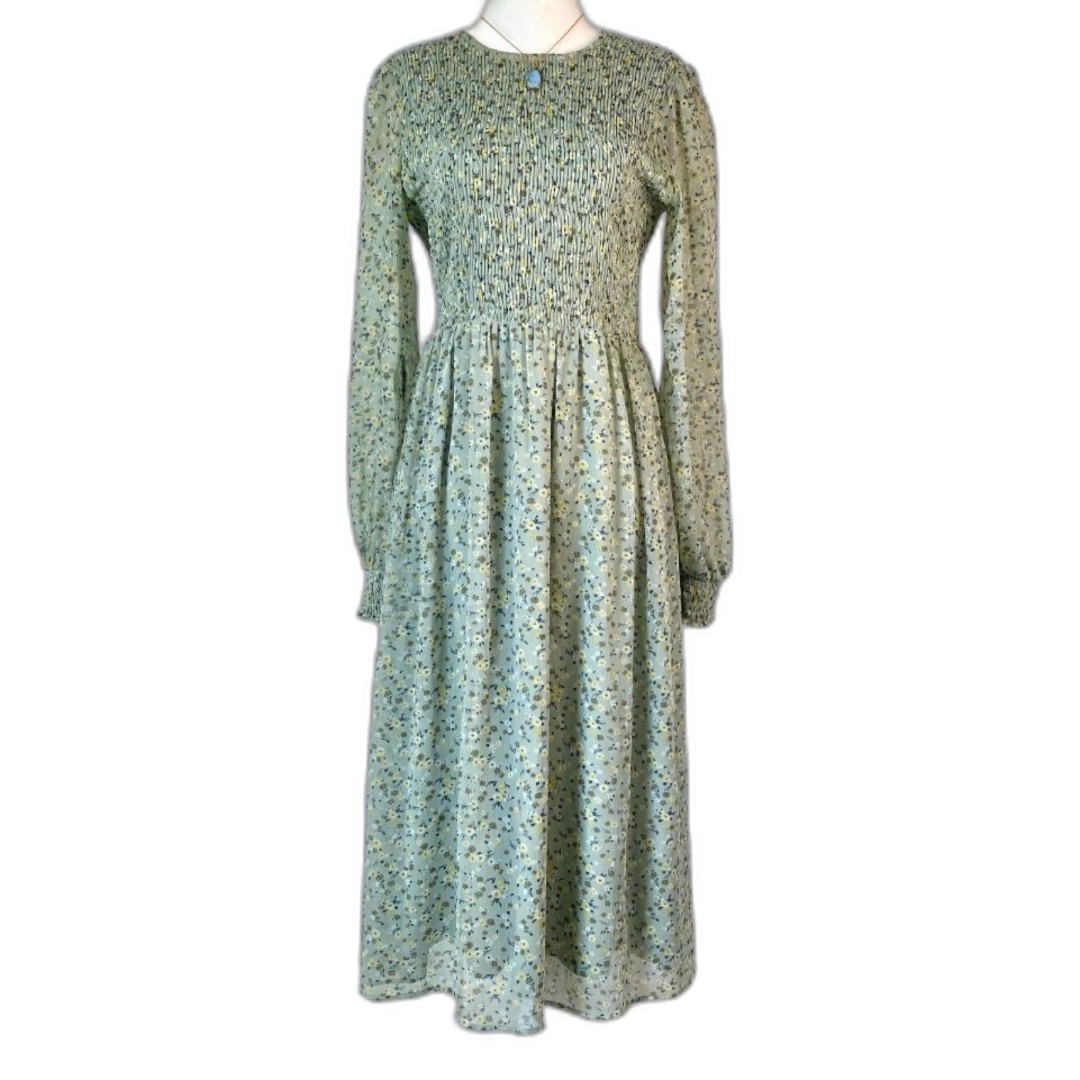 Garden fairy pastel green flower floral midi maxi modest dress