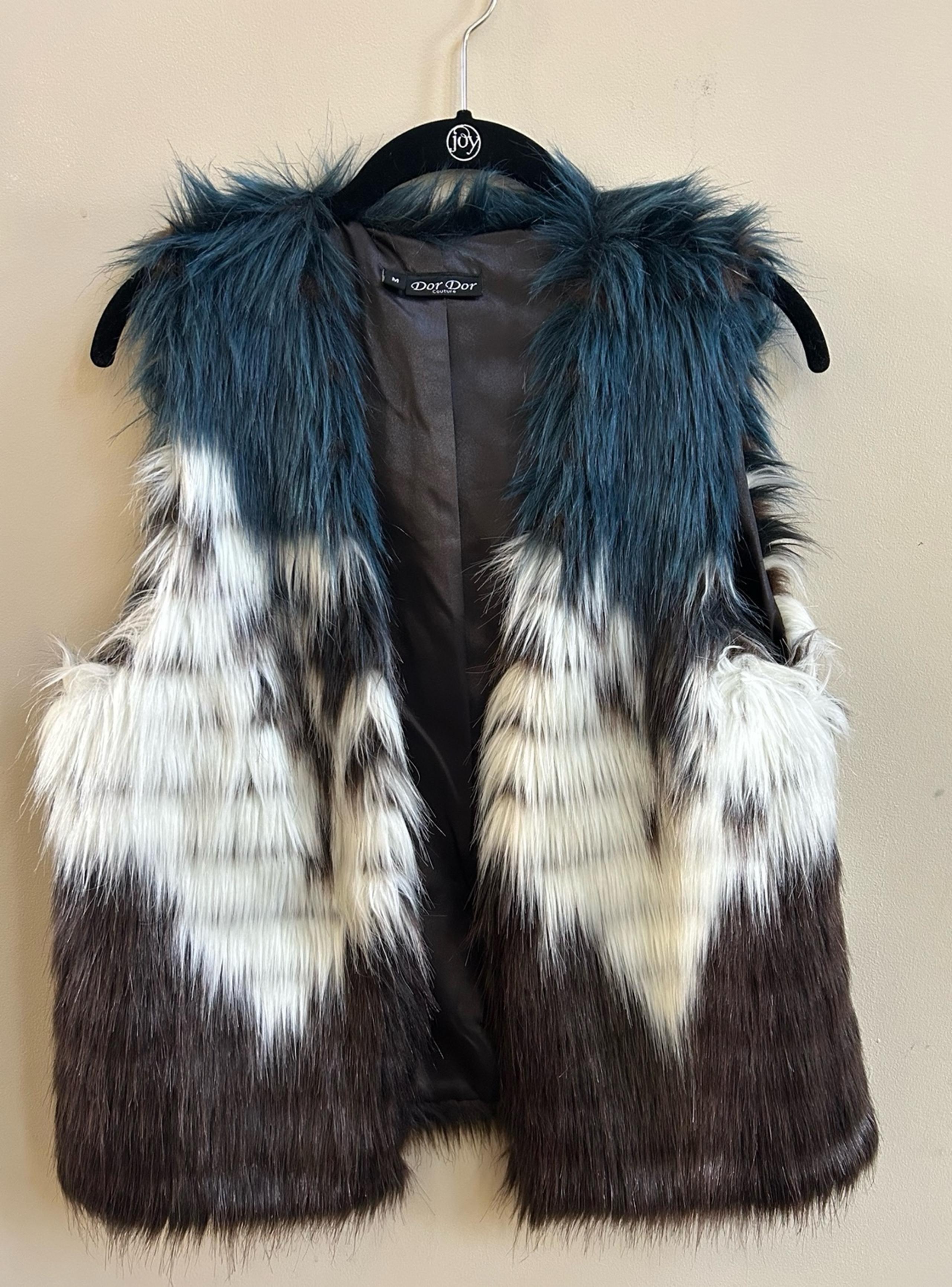 ANTHROPOLOGIE Dor Dor Couture Faux Fur Tri Tone Vest Size Medium