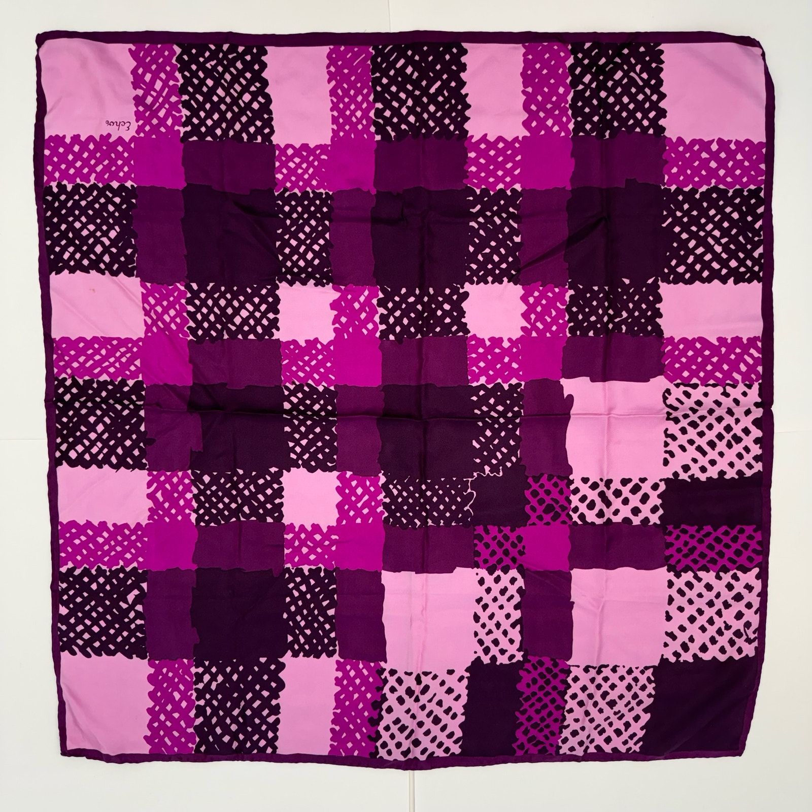 Echo Pure Silk Purple Pink Scarf Square Rolled Edge Made in Japan