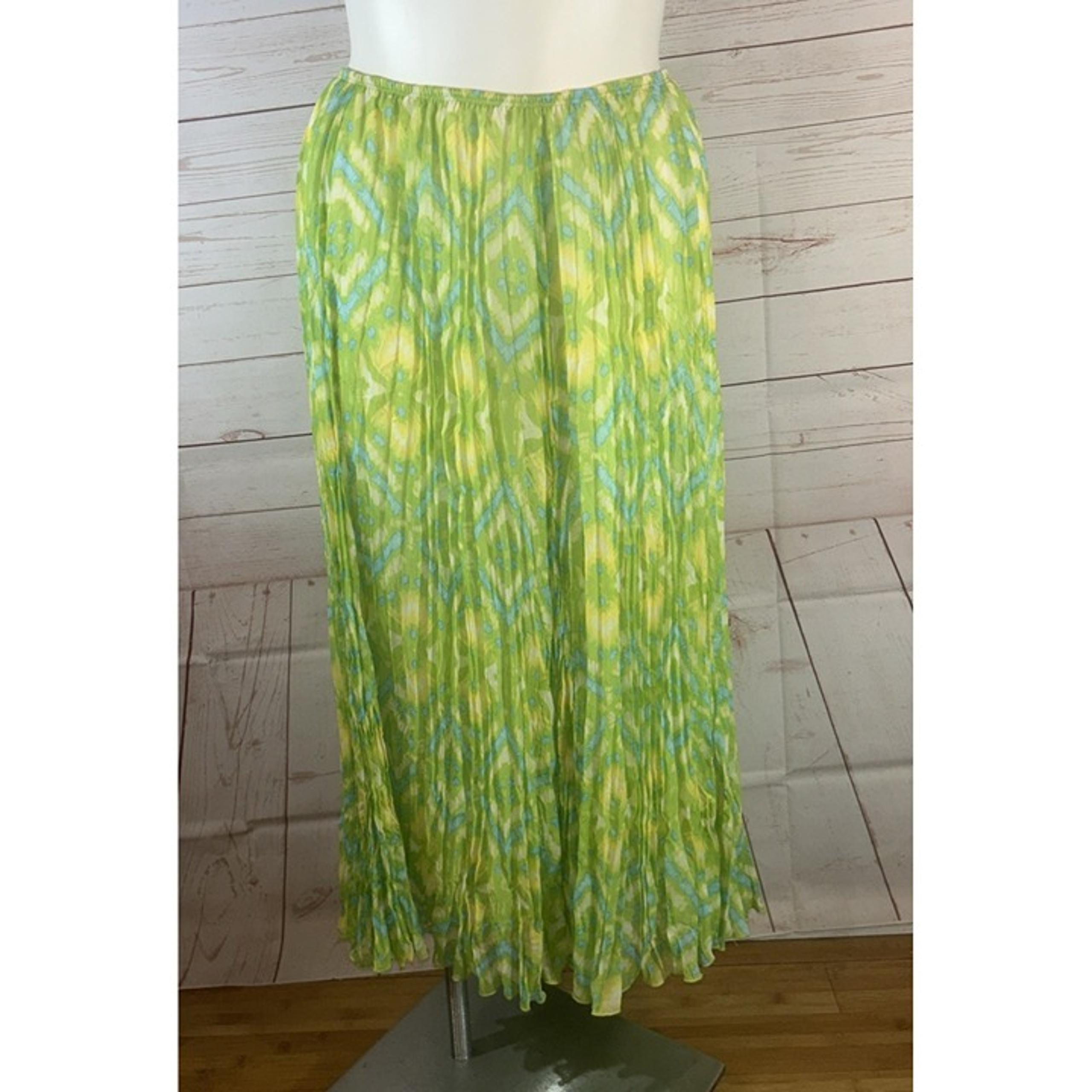 RUBY RD Women's Maxi Flare Skirt Size 18W Light Green Blue Yellow Pleated Lined
