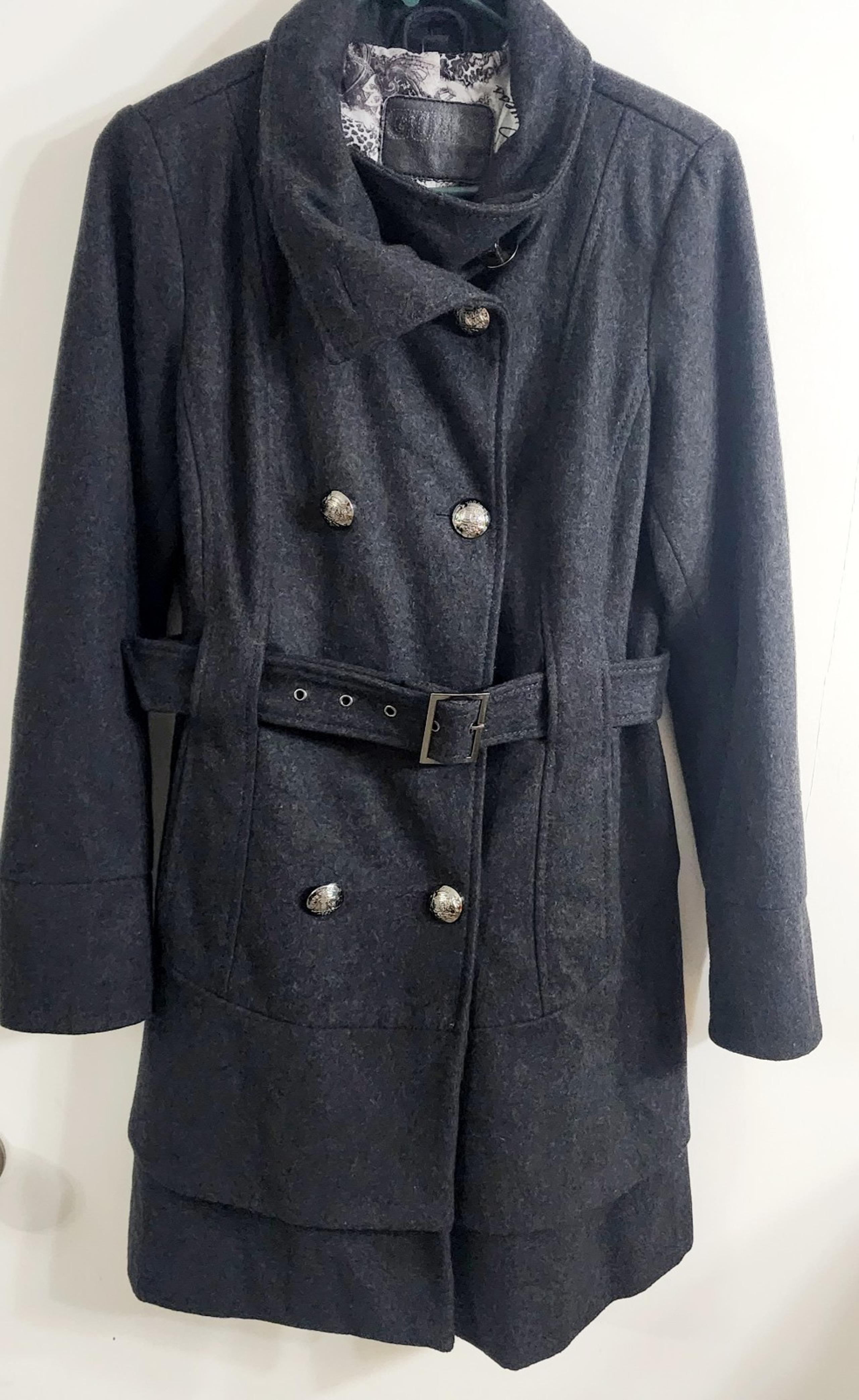 wool blend ruffle pea coat - GUESS