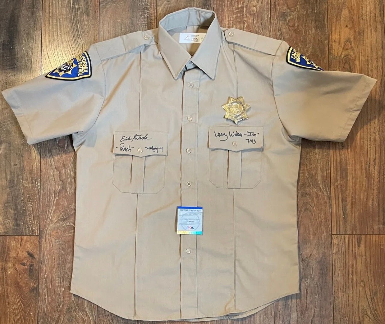 Erik Estrada & Larry Wilcox Signed CHP CHiPs Uniform Shirt Ponch Jon PSA/DNA COA