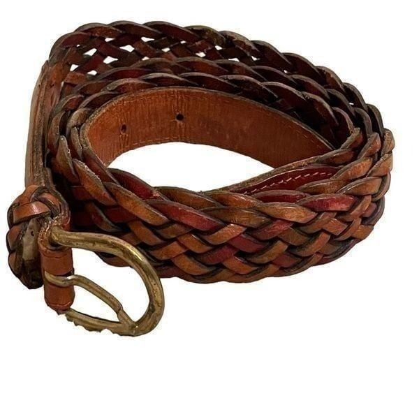 Genuine leather braided belt with gold metal buckle bohemian one size