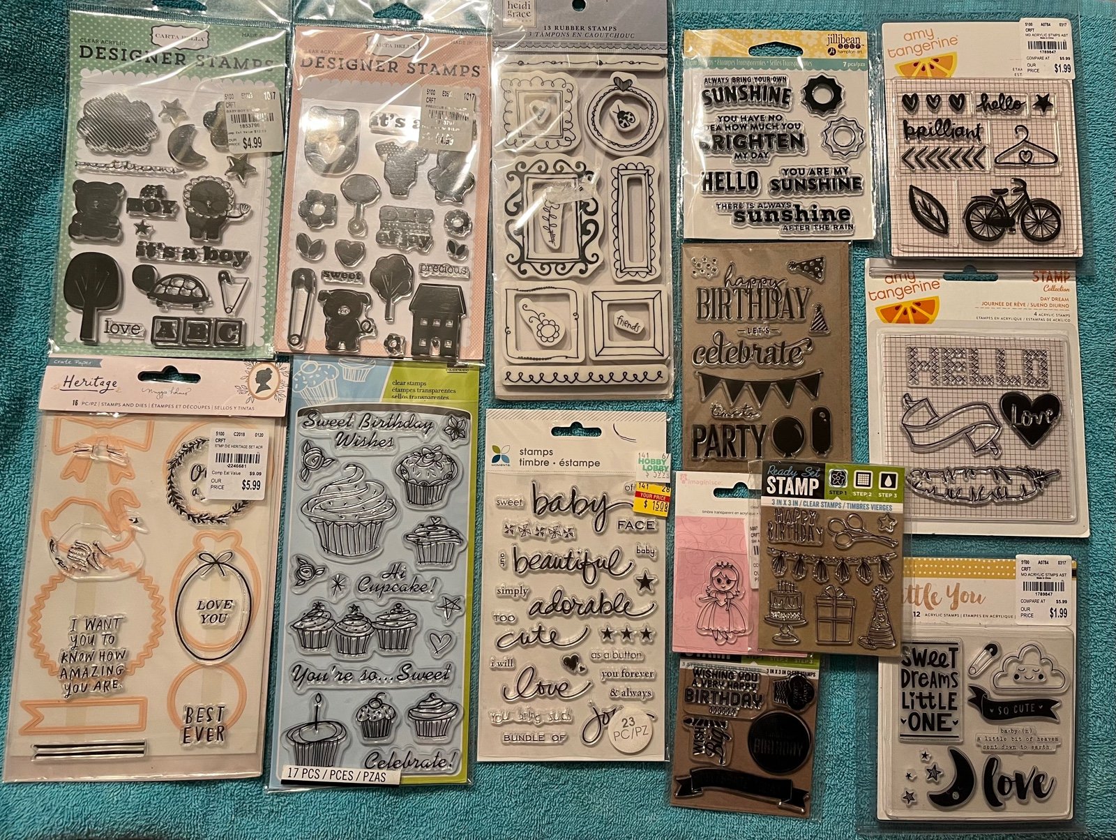 14pc NEW rubber and clear stamps baby theme momenta inkadinkado carta bella
