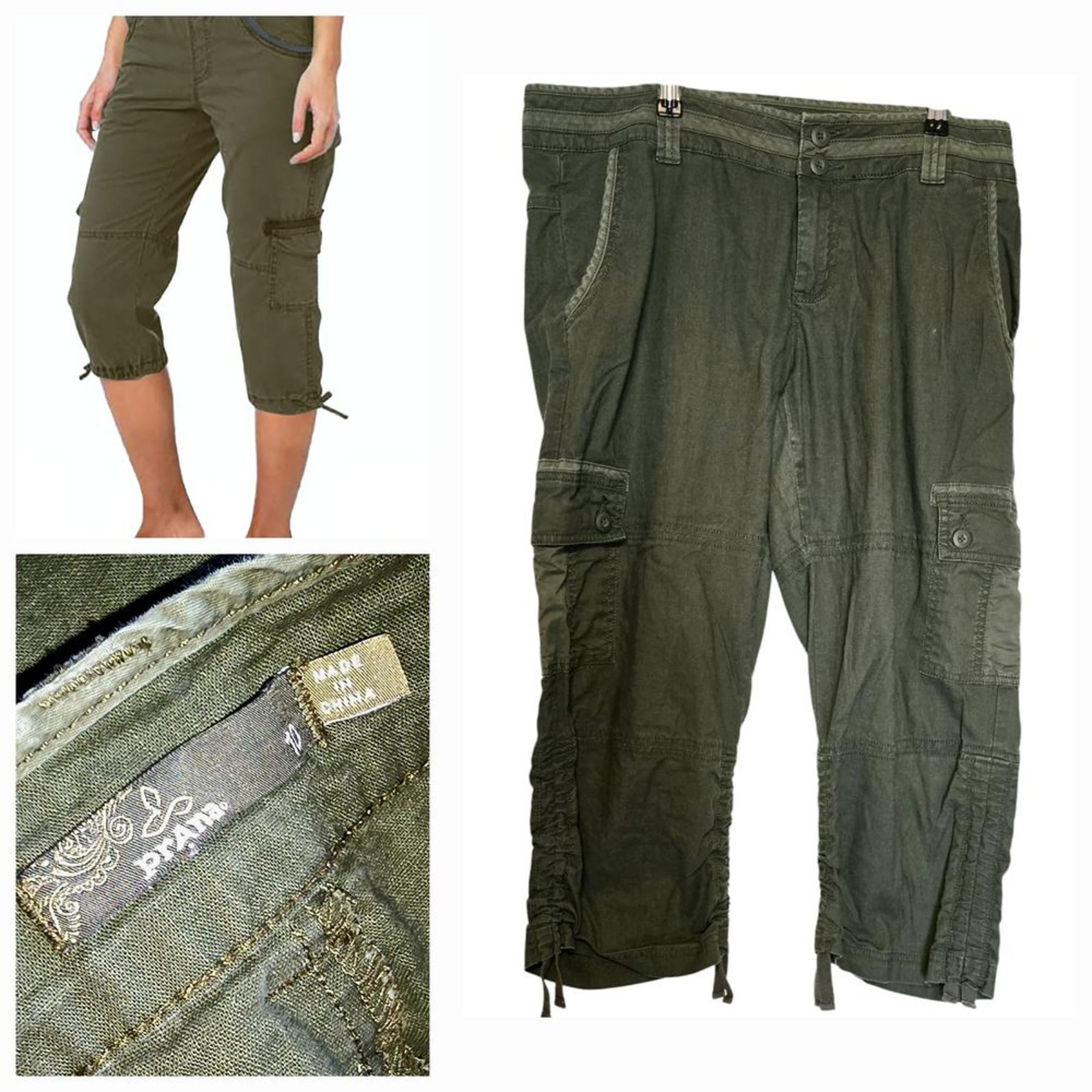 prAna Kelly womens Cargo Pants Cropped joggers Size 10 34x21 Green hiking