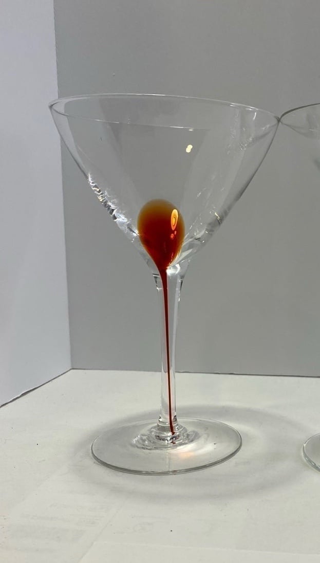 Set of (3) Vintage 7” Pier 1 Martini Glasses with Drop of Color Drip Down Fil