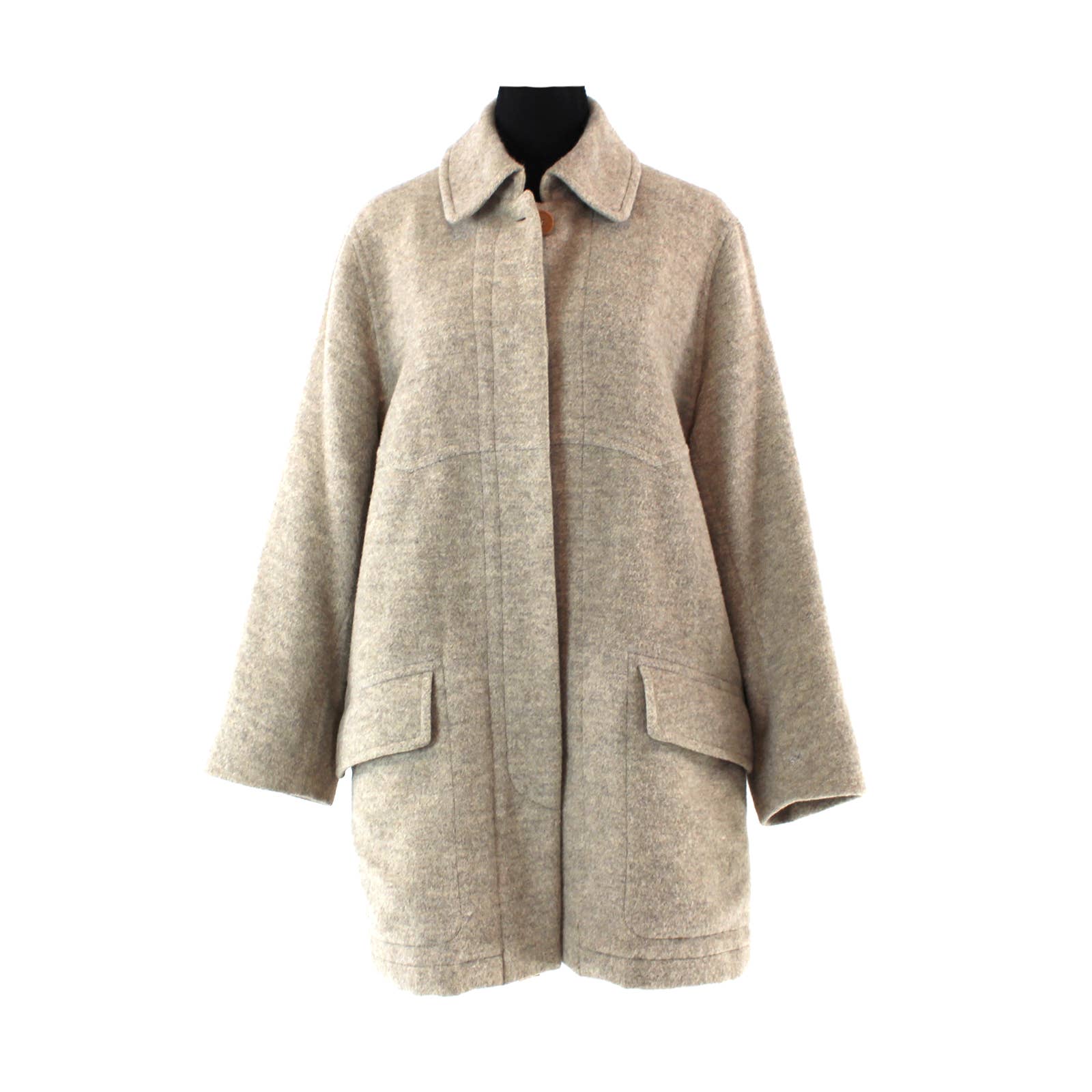 Hermes Tan Alpaca Button Front Collared Pea Coat 40 Partial Lined Mid Overcoat M