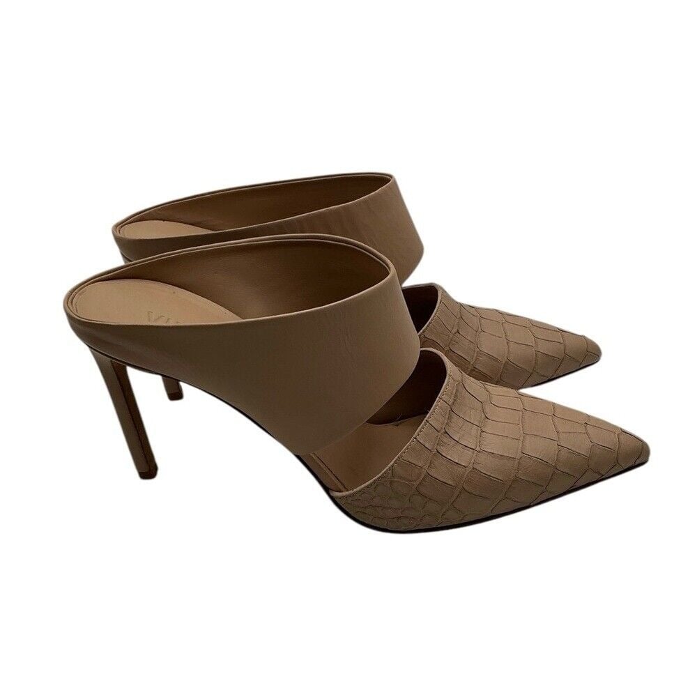 Vince blush Elegant Tan crocs embossed leather Women's Mules size 41 US10