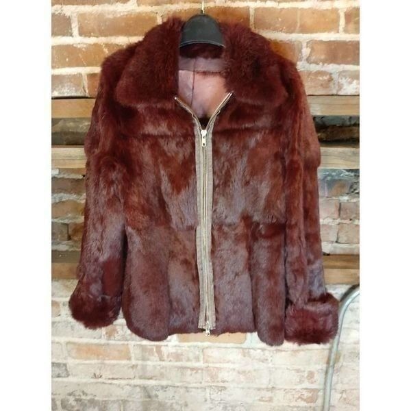 Rabbit Fur Zip Up Coat Deep Red