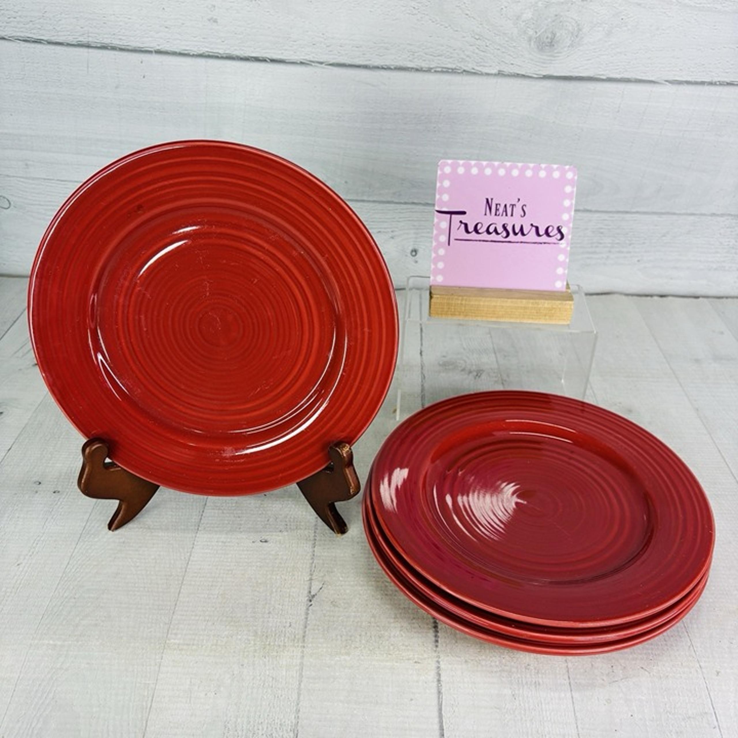 Threshold Target MAYA RED Geometric Rings Stoneware Lunch Salad Plates Set of 4