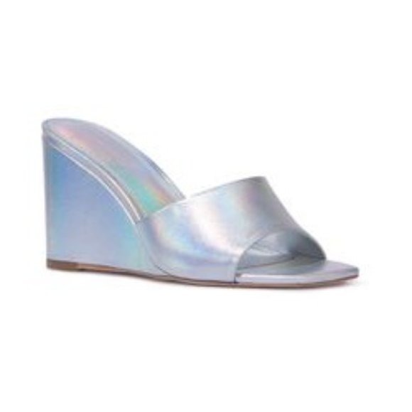 BLACK SUEDE STUDIO Paola Wedge Sandal in Holographic Silver