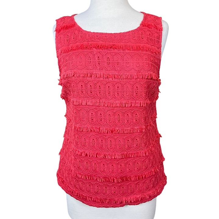Talbots Orange Fringed Lace Sleeveless Side Zip Back Button Shell NWT Size 8