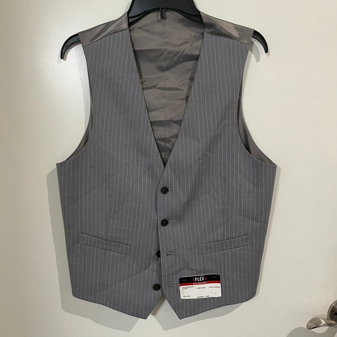 van heusen flex vest light gray pinstripes taverly size 40 long