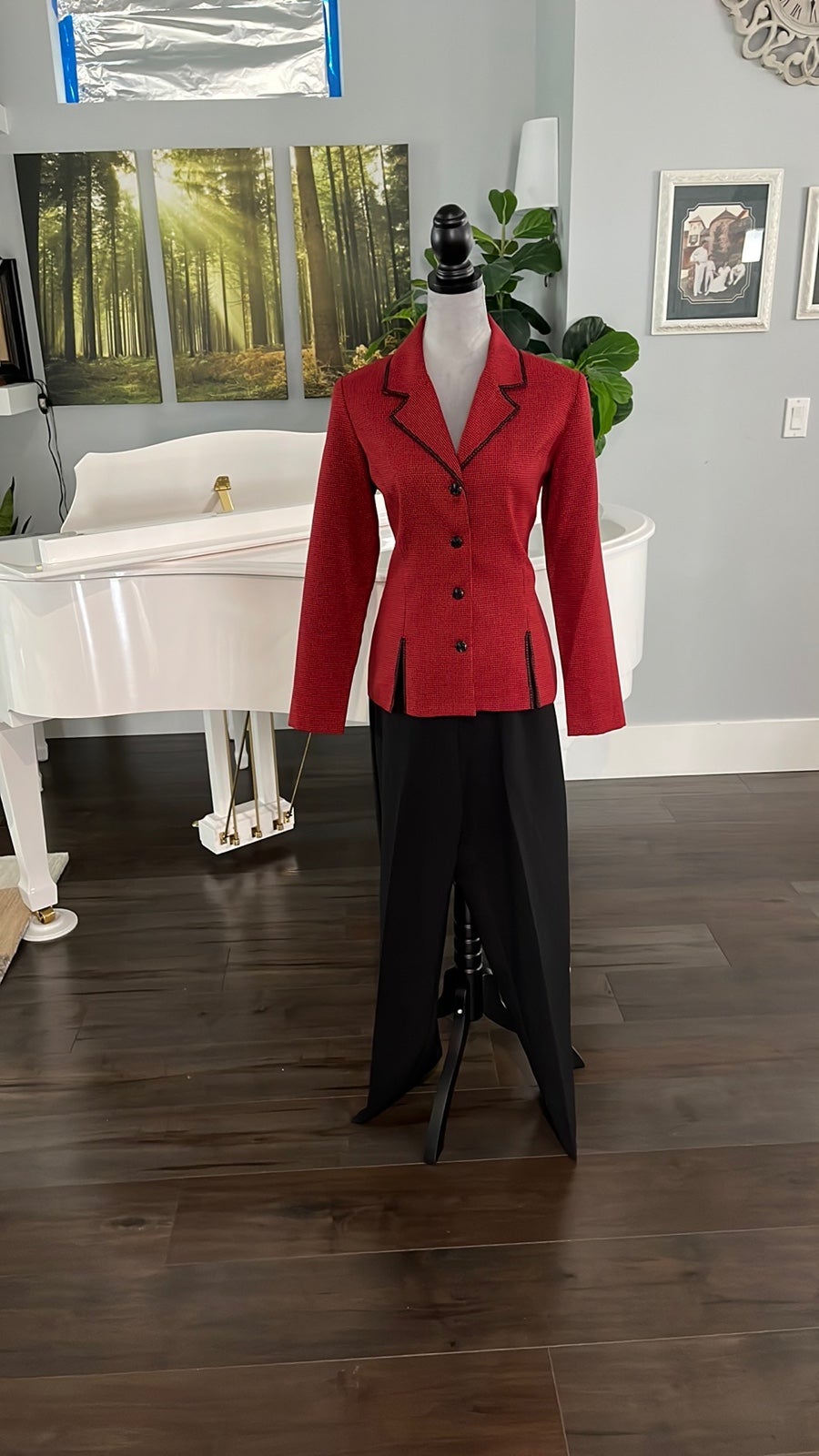 Red Houndstooth Pantsuit