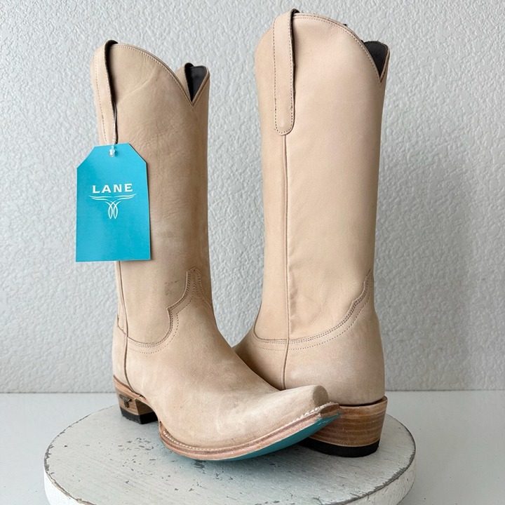Lane EMMA JANE Womens Cowboy Boots 8.5 Tan Leather Western Cowgirl Mid Calf Tall