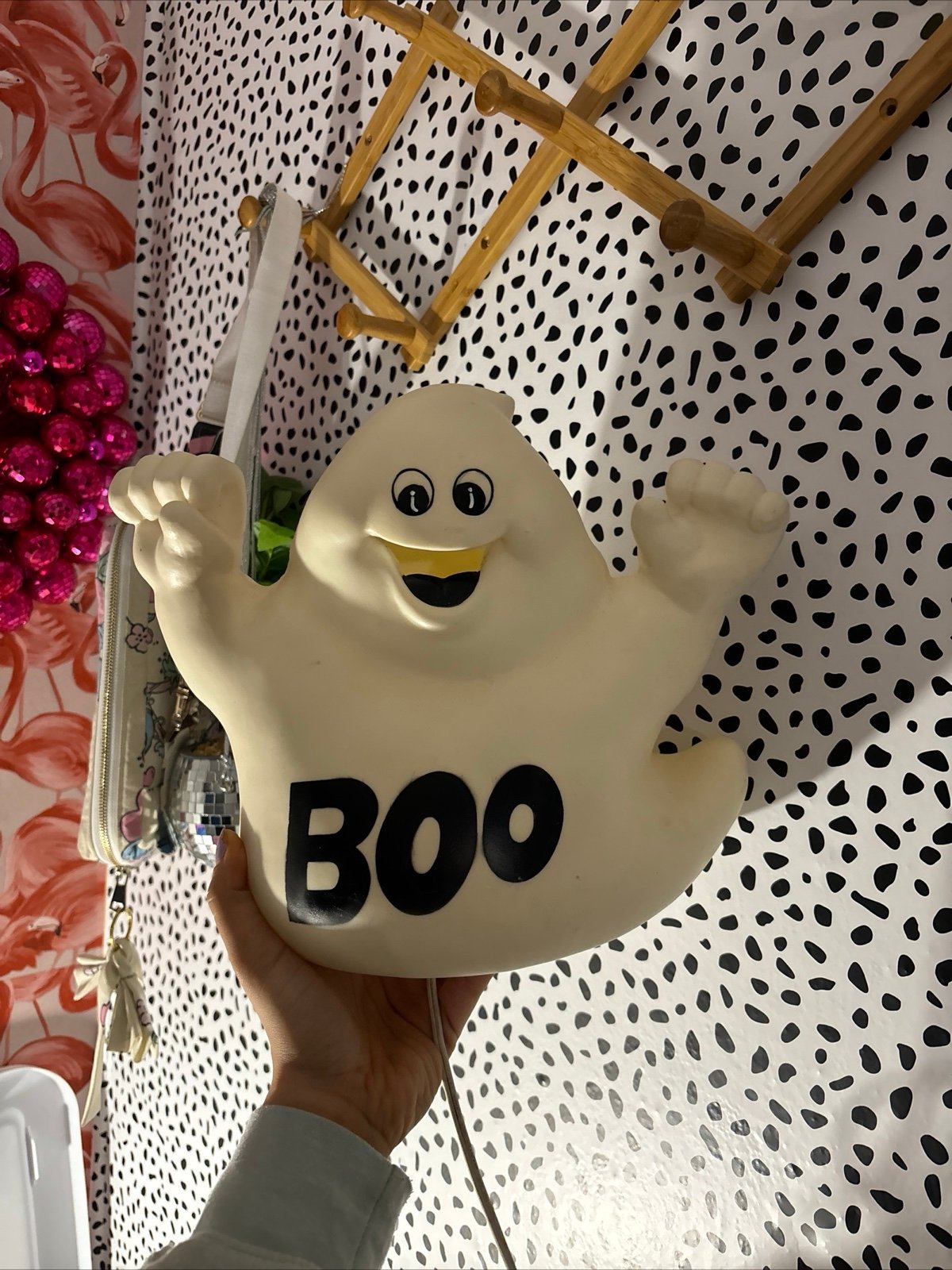 VINTAGE HALLOWEEN GHOST BLOW MOLD BOO 10.5 TALL LIGHTS UP