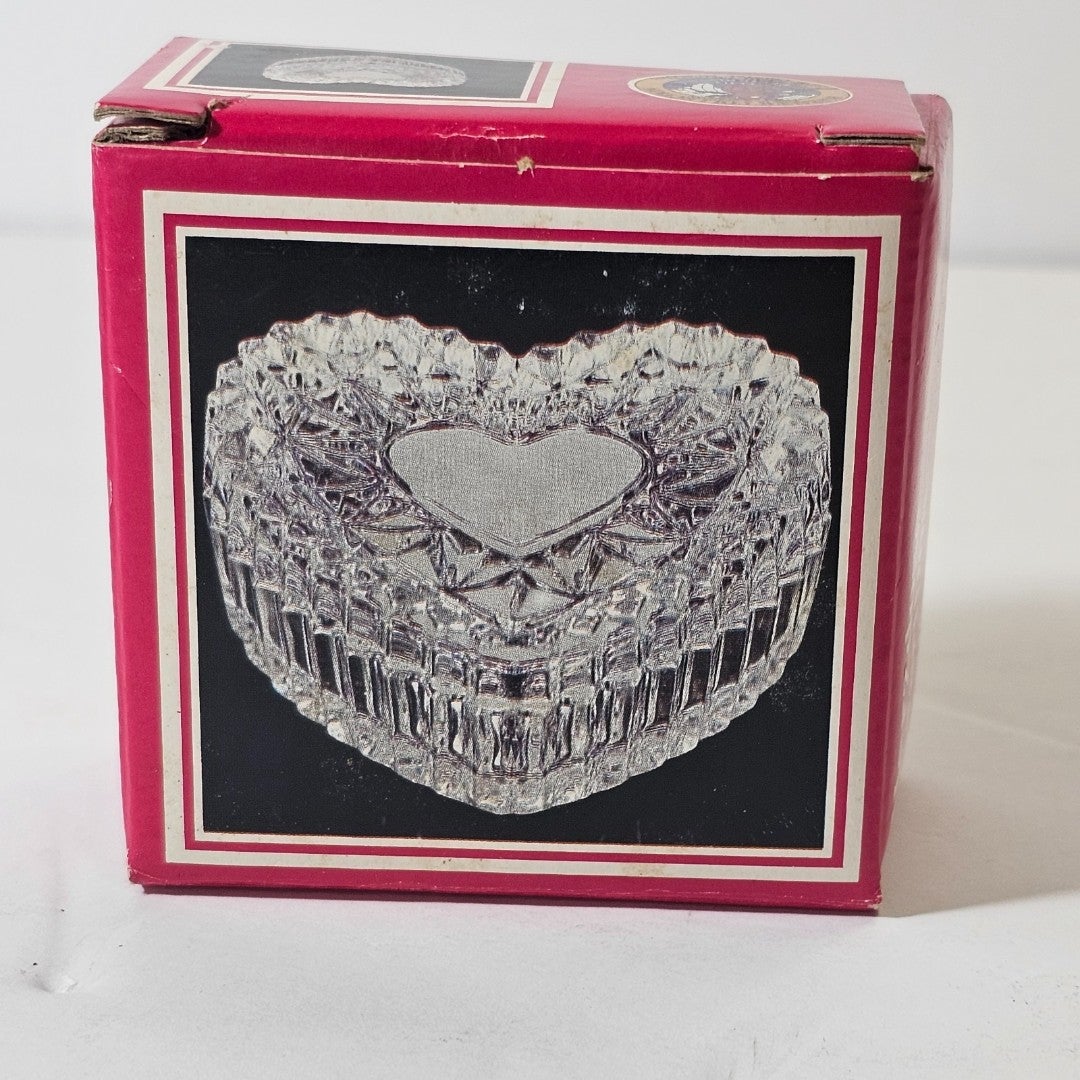Vintage Hofbauer Leaded Glass Crystal Heart Jewelry Trinket Box 2.5 inch
