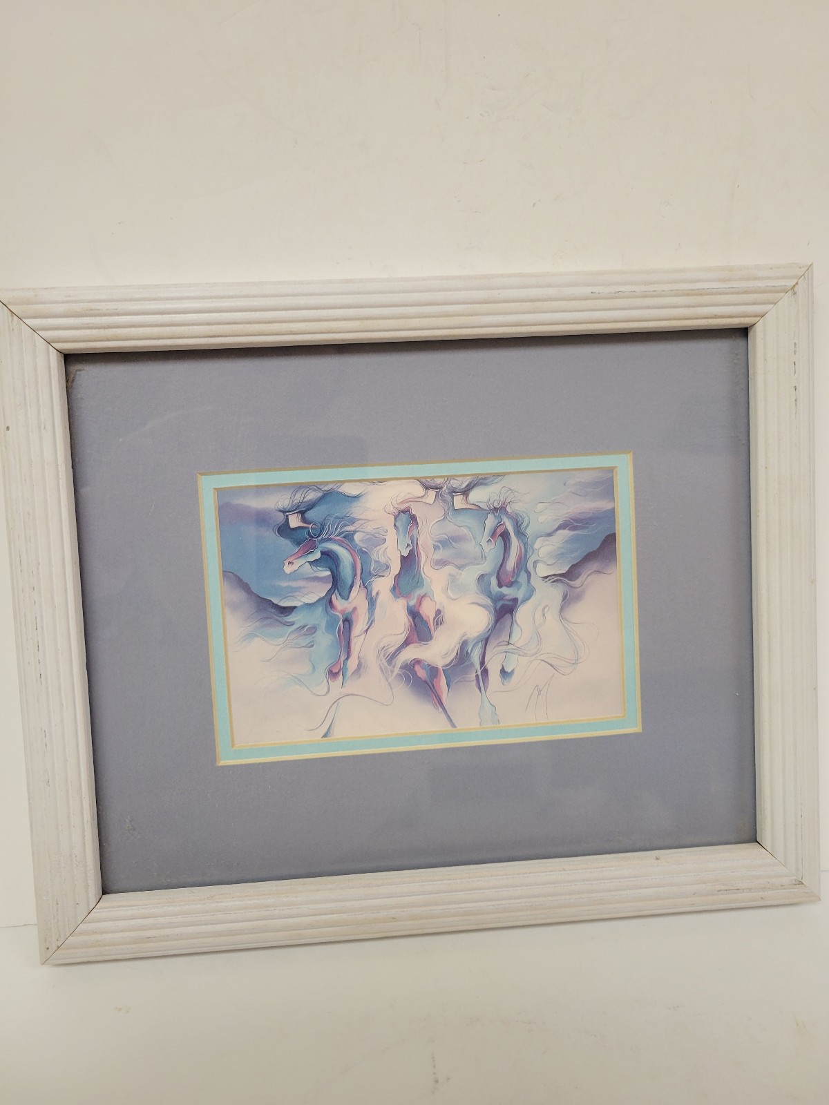 Vintage Abstract Wild Horses Art Signed and Framed