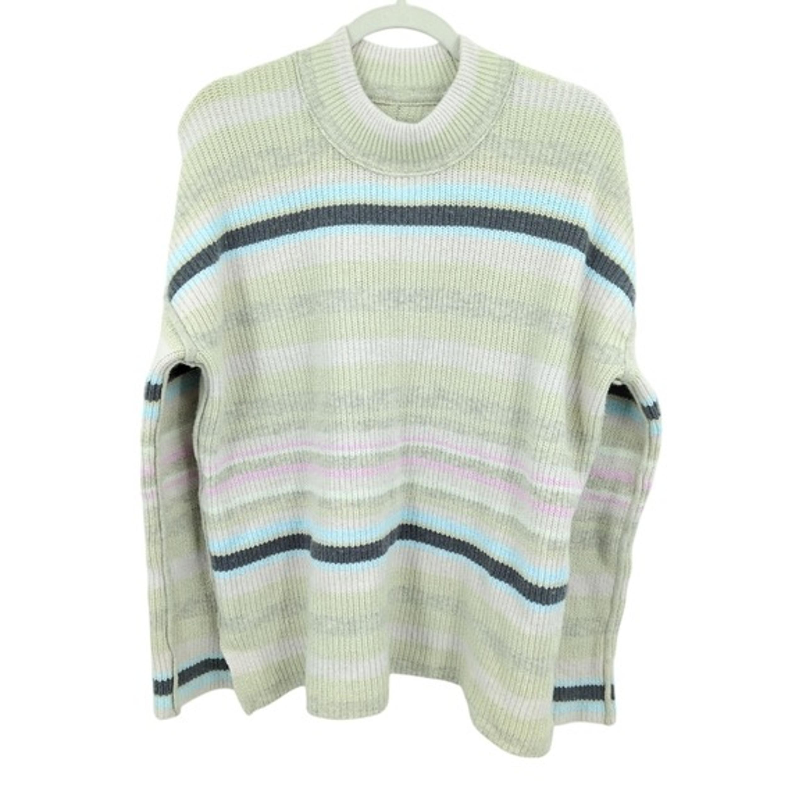We The Free Small Striped Mock Neck Wool Blend Ribbed Knit Sweater Multicolor