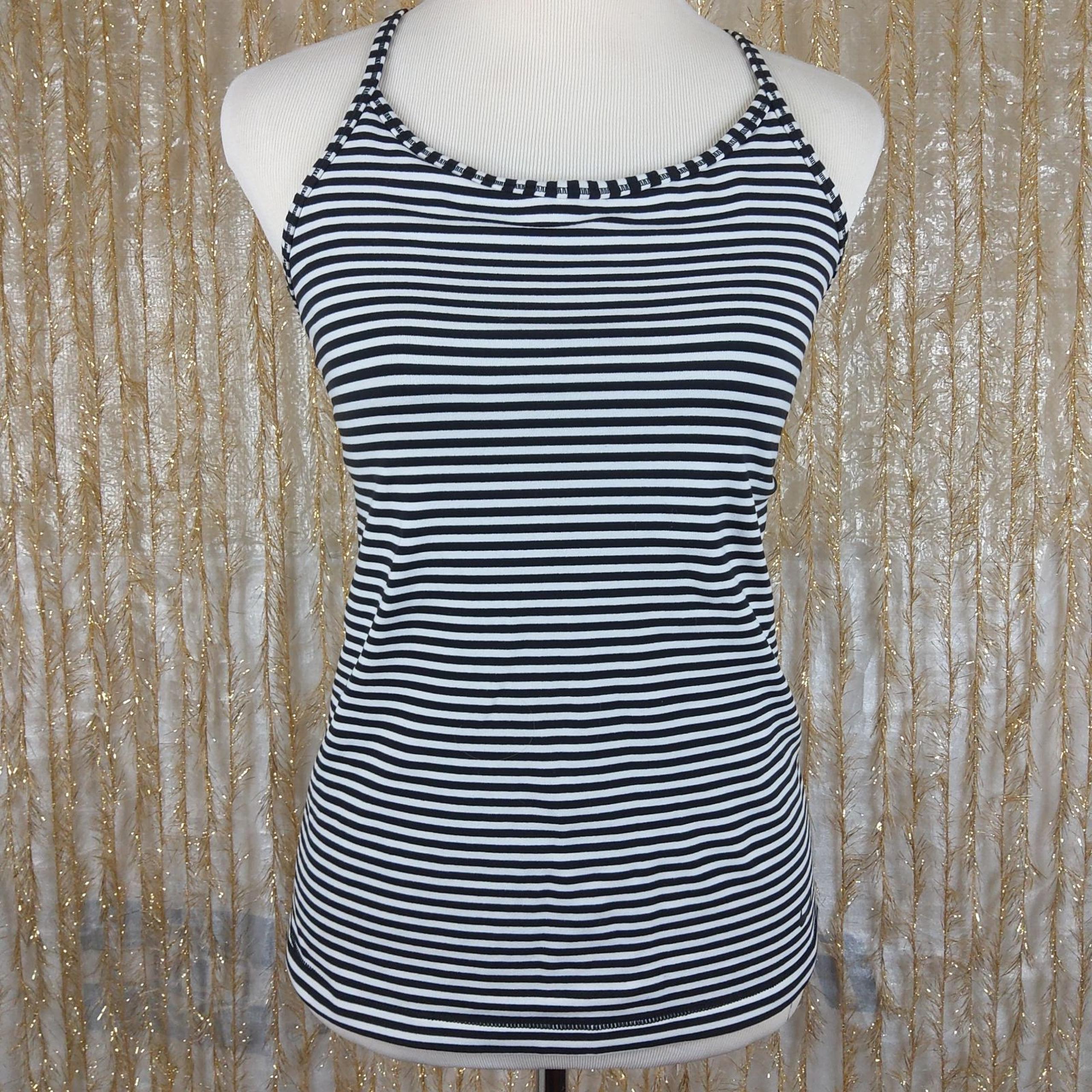 Nike Dry Fit Black White Stripes Top M