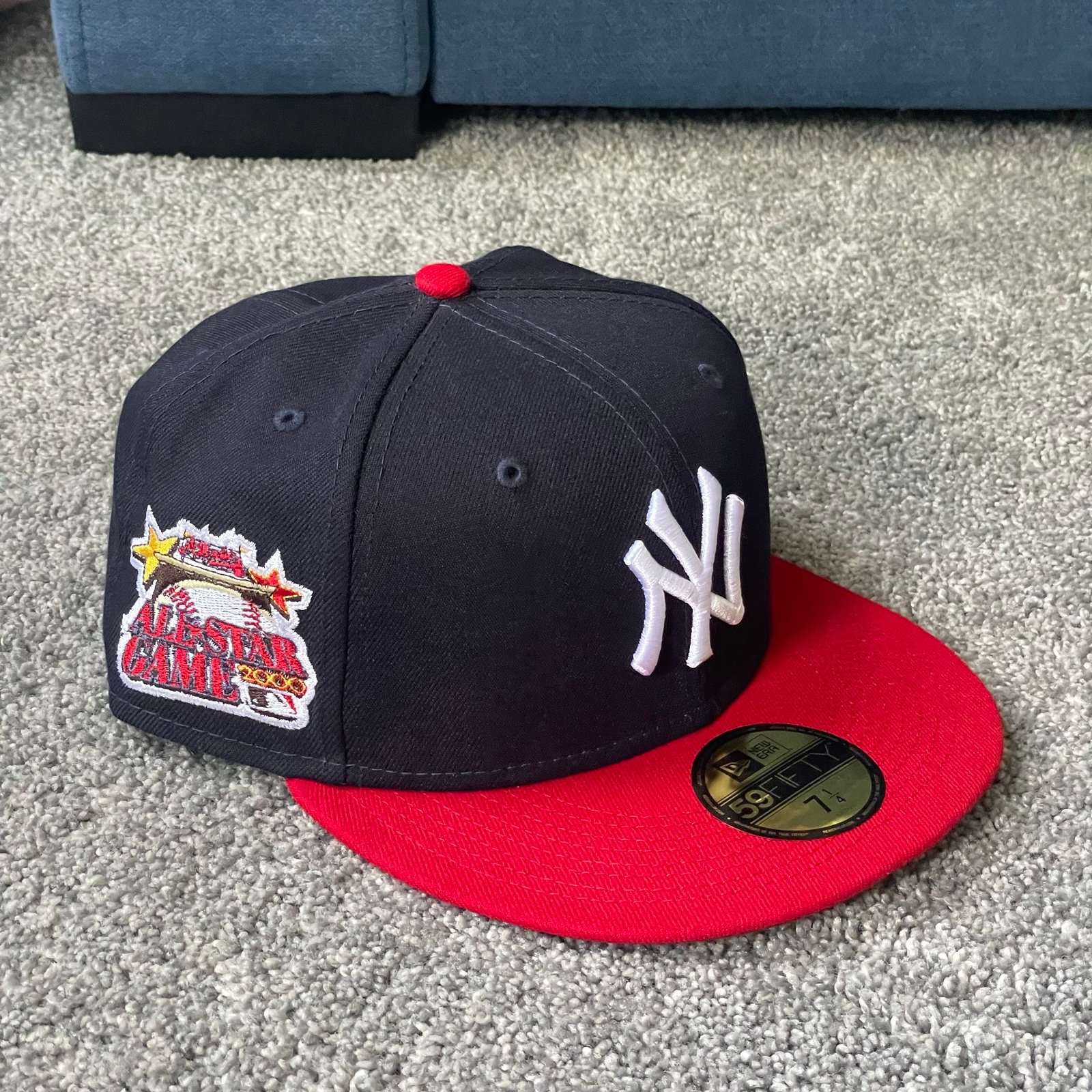 Manolo Prado New Era New York Yankees Fitted Hat Blue Brown Suede 2000 ASG 7 1/4