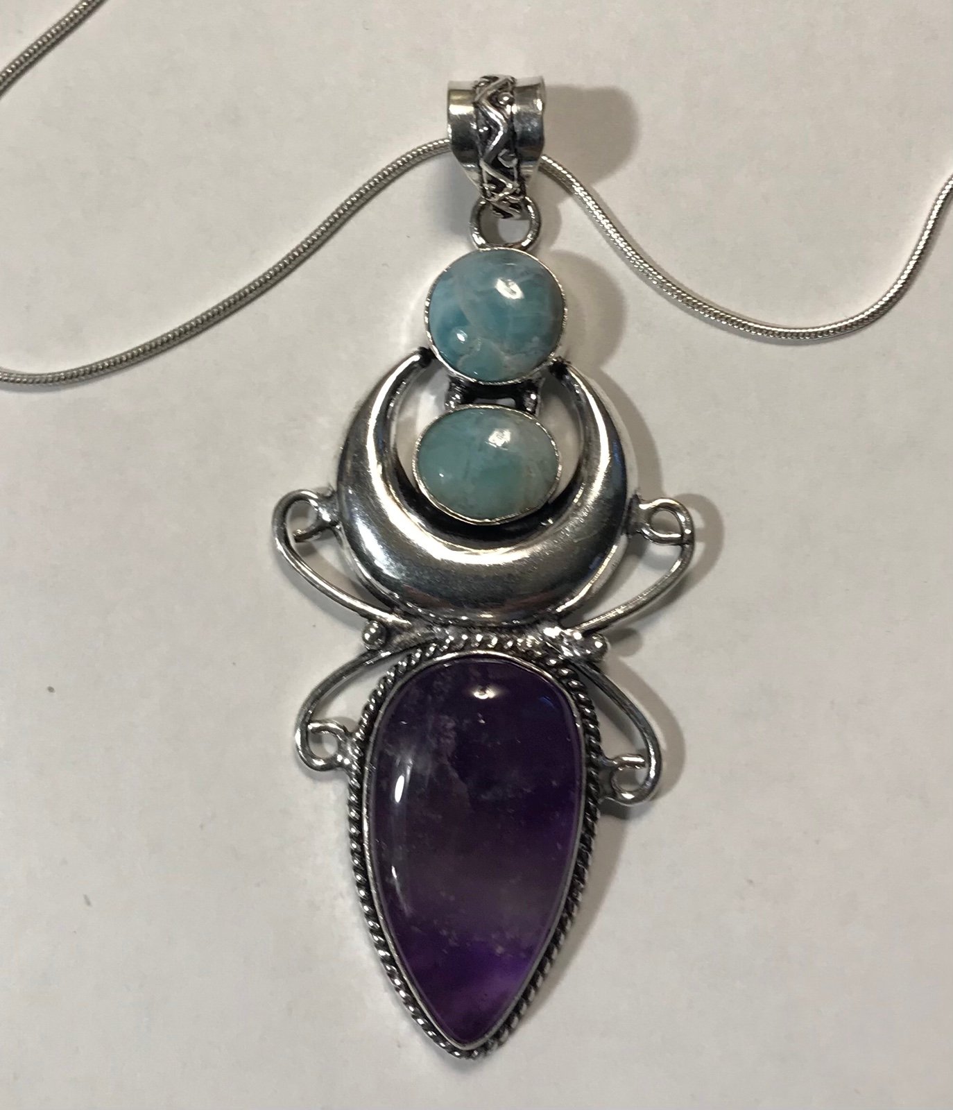 Larimar Amethyst 925 Sterling Silver Necklace