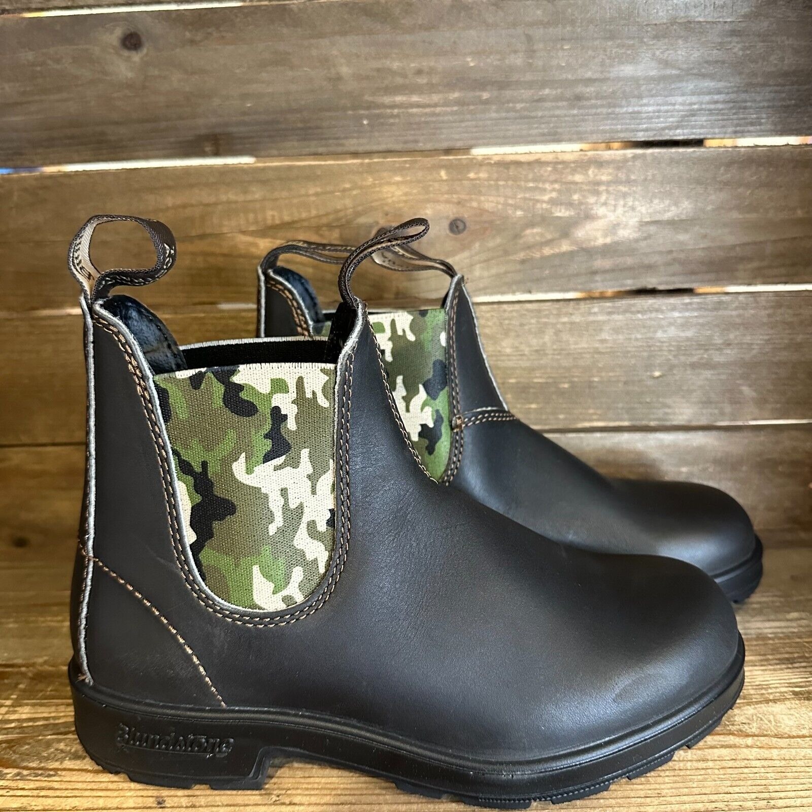 New Big Kids Blundstone 2301 Brown Camo Leather Ankle Chelsea Boots Size 4.5 Y