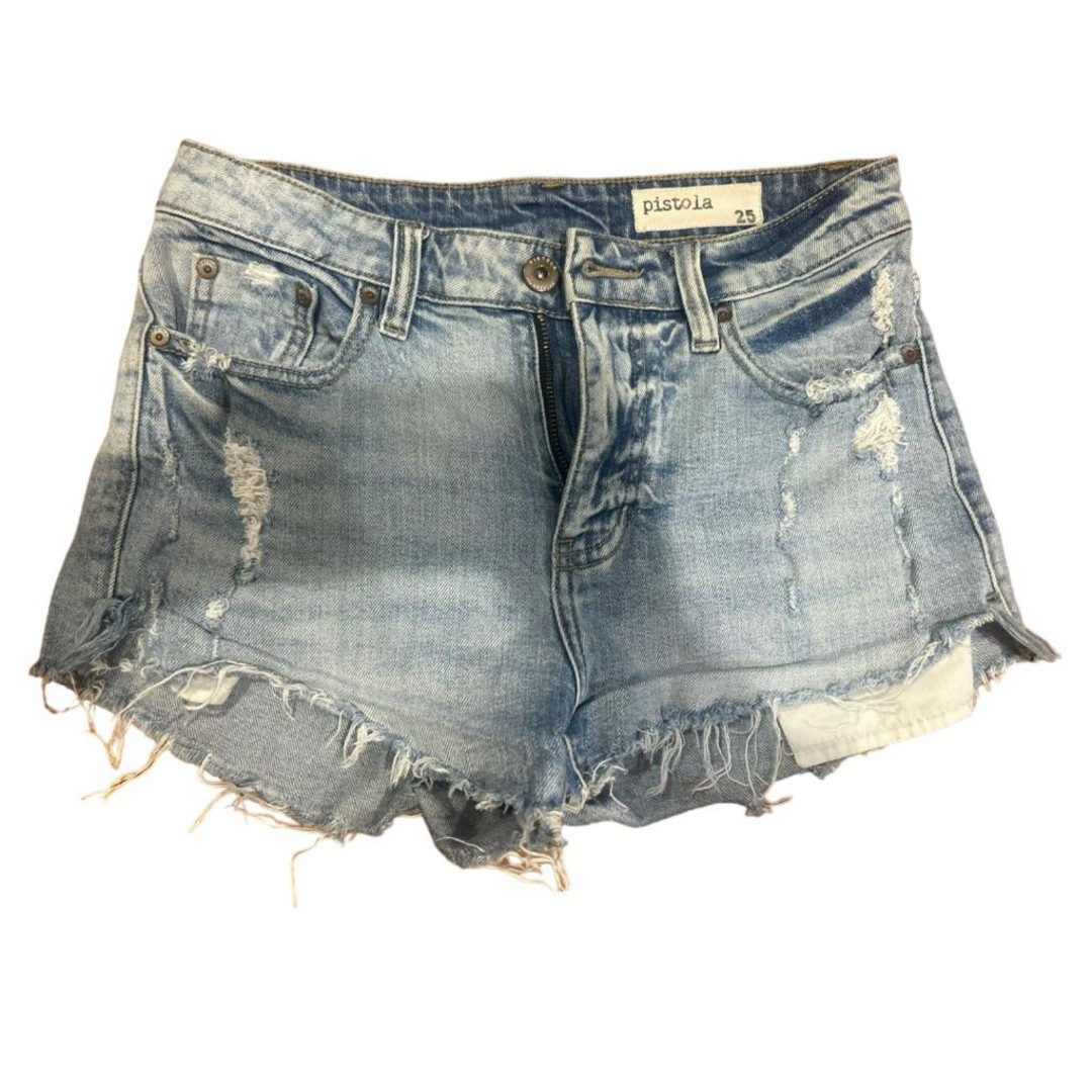 Pistola Distressed Denim Booty Shorts Blue 25