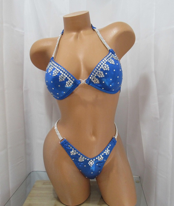 competition FIGURE posing suit ROYAL BLUE hologram NEW 32B CUP SMALL BOTTOM