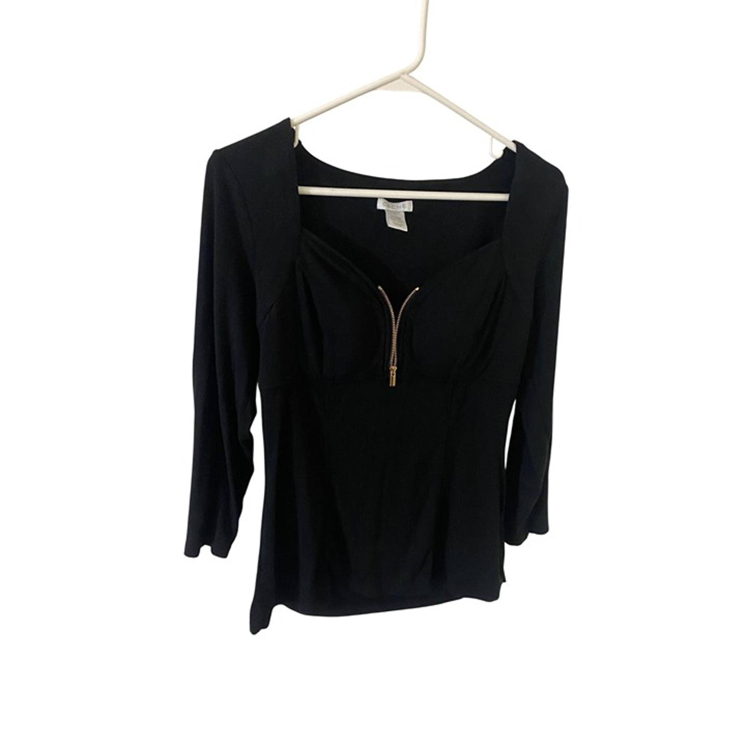 Vintage Cache Women's Black 3/4 Sleeve Classic Blouse - Medium