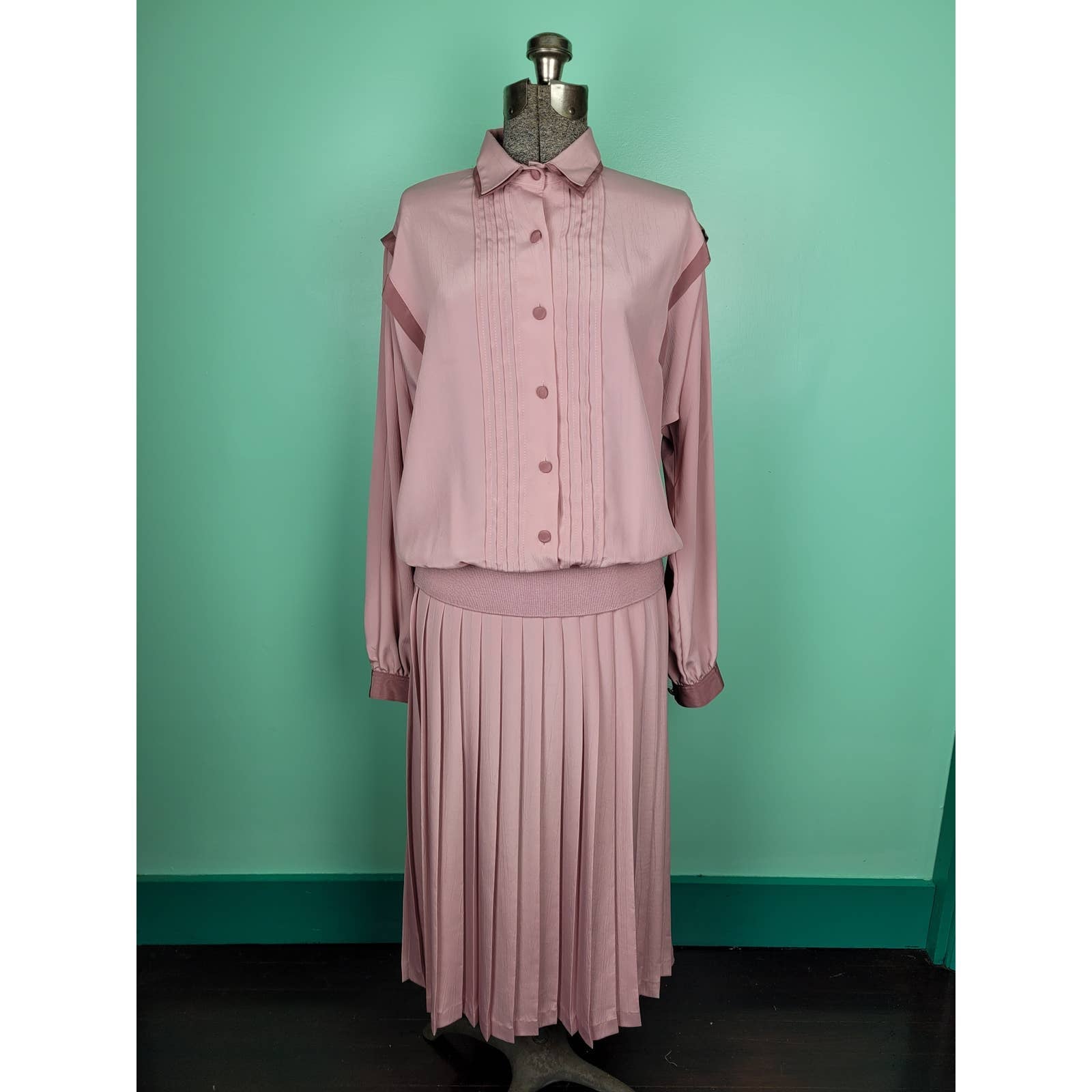 Vintage 80s Andrea Gayle Matching Skirt and Collared Blouse Top Shirt Set 12