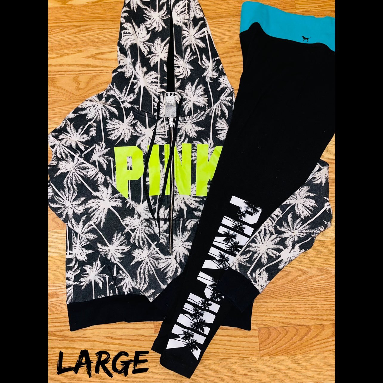 VS Pink Palm Tree Hoodie Leggings Set