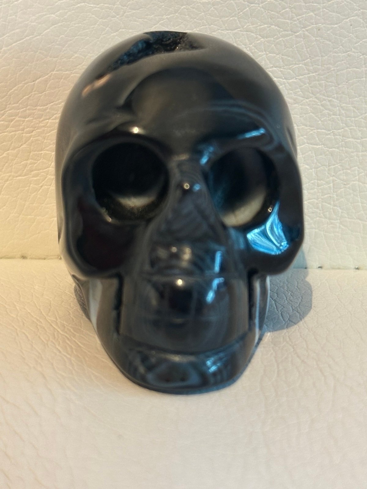 Black Agate Druzy Skull Carving