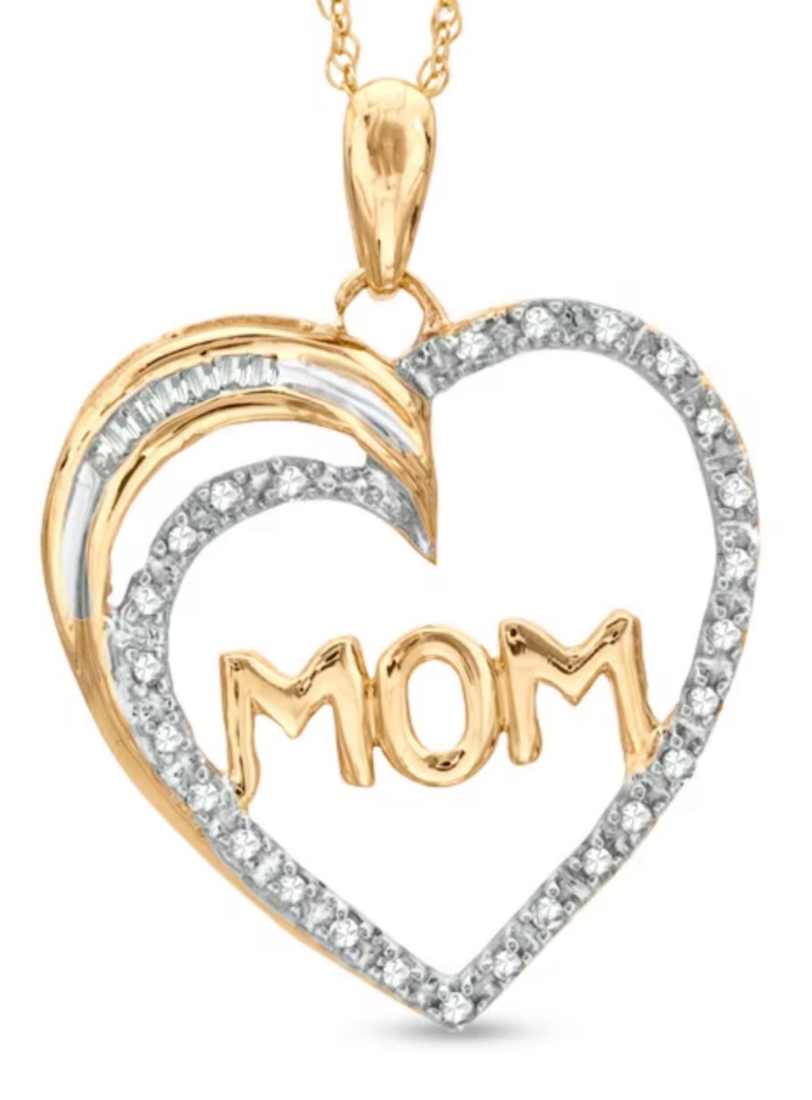 1/10 CT. T.W. Diamond MOM Heart Pendant in 10K Gold from ZALES