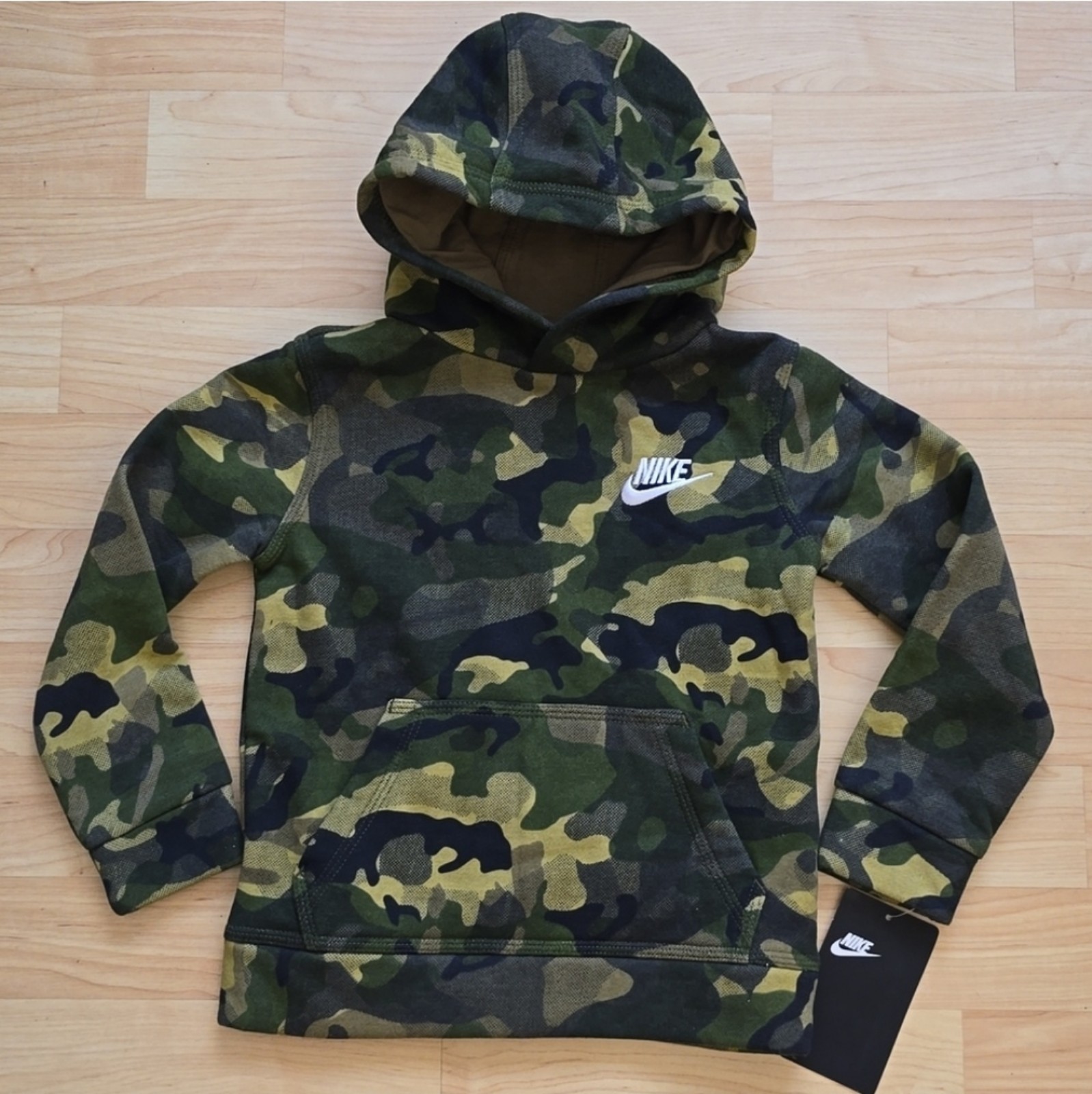 Kids Nike Boys Shirts & Tops Nike Club Fleece Olive Camo Green Hoodie Size 3T