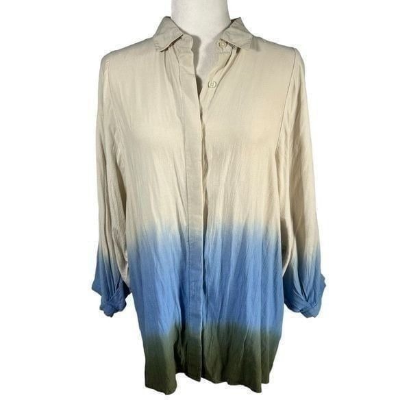Rachel Comey Cream Green Blue Color Block Oversized Sz Small Long Sleeve Button-
