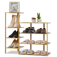 Bamboo 8-Tier Vertical Double Row Shoe Rack - Shoes Storage Organizer