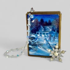Whimsical Winter Enesco Jewelry Box Gift Set Aurora Borealis Necklace + Brooch