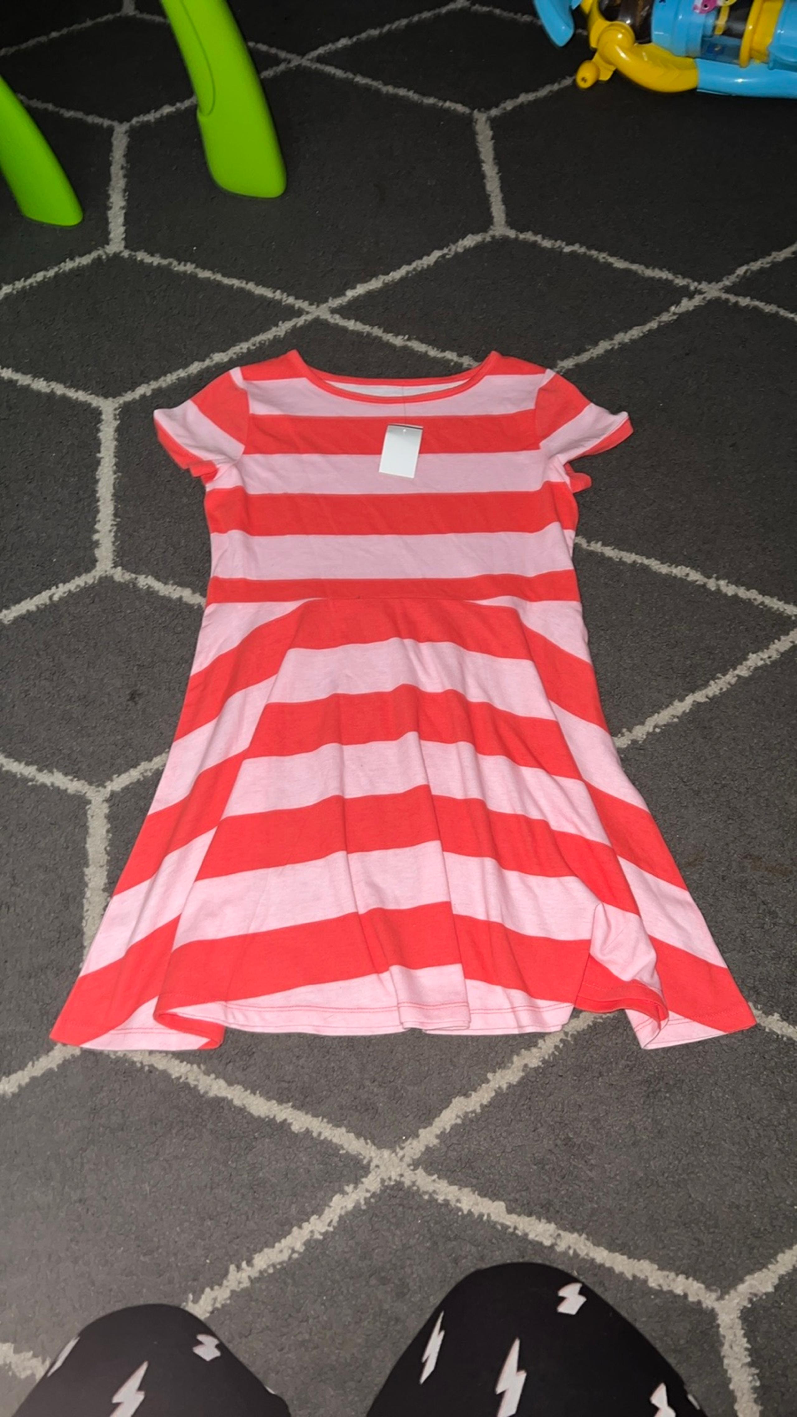 Arizona Jeans Co Girls Short Sleeve Striped Fit & Flare Dress Sz Large (14) NEW