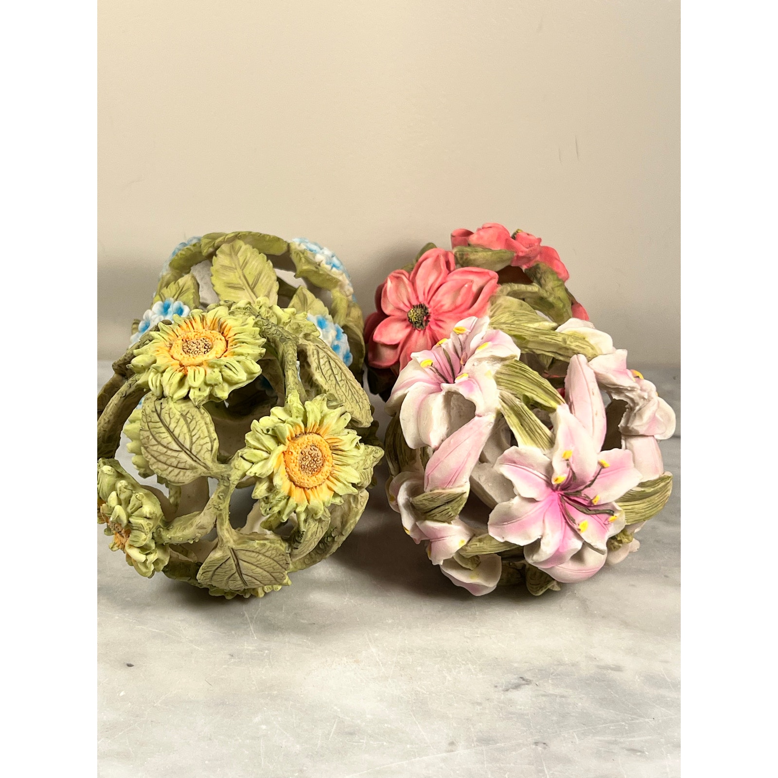 Vintage Set of 4 Flower Balls Orbs
