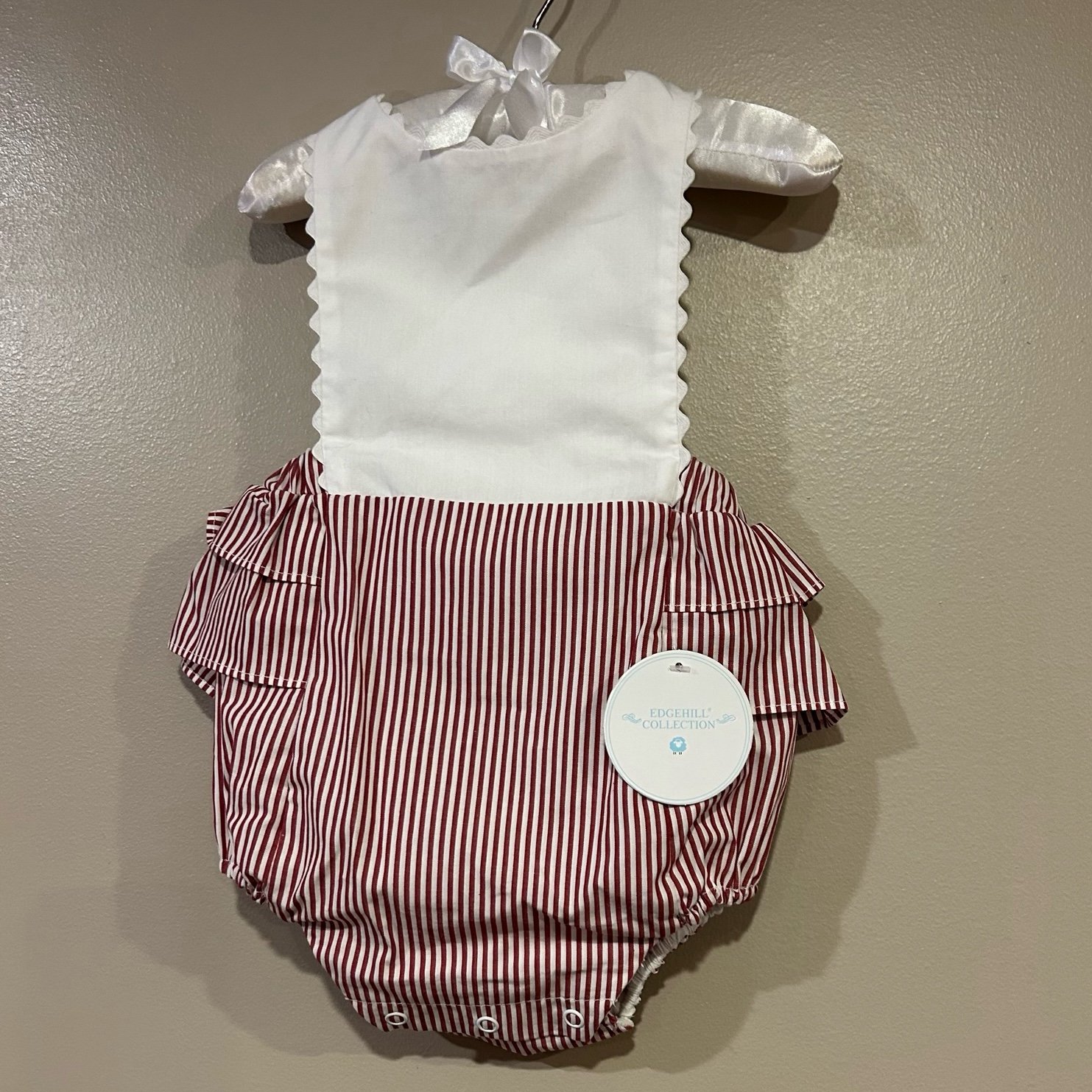 Edgehill Collection Round Neck Scallop Edge Stripe Sunsuit Romper