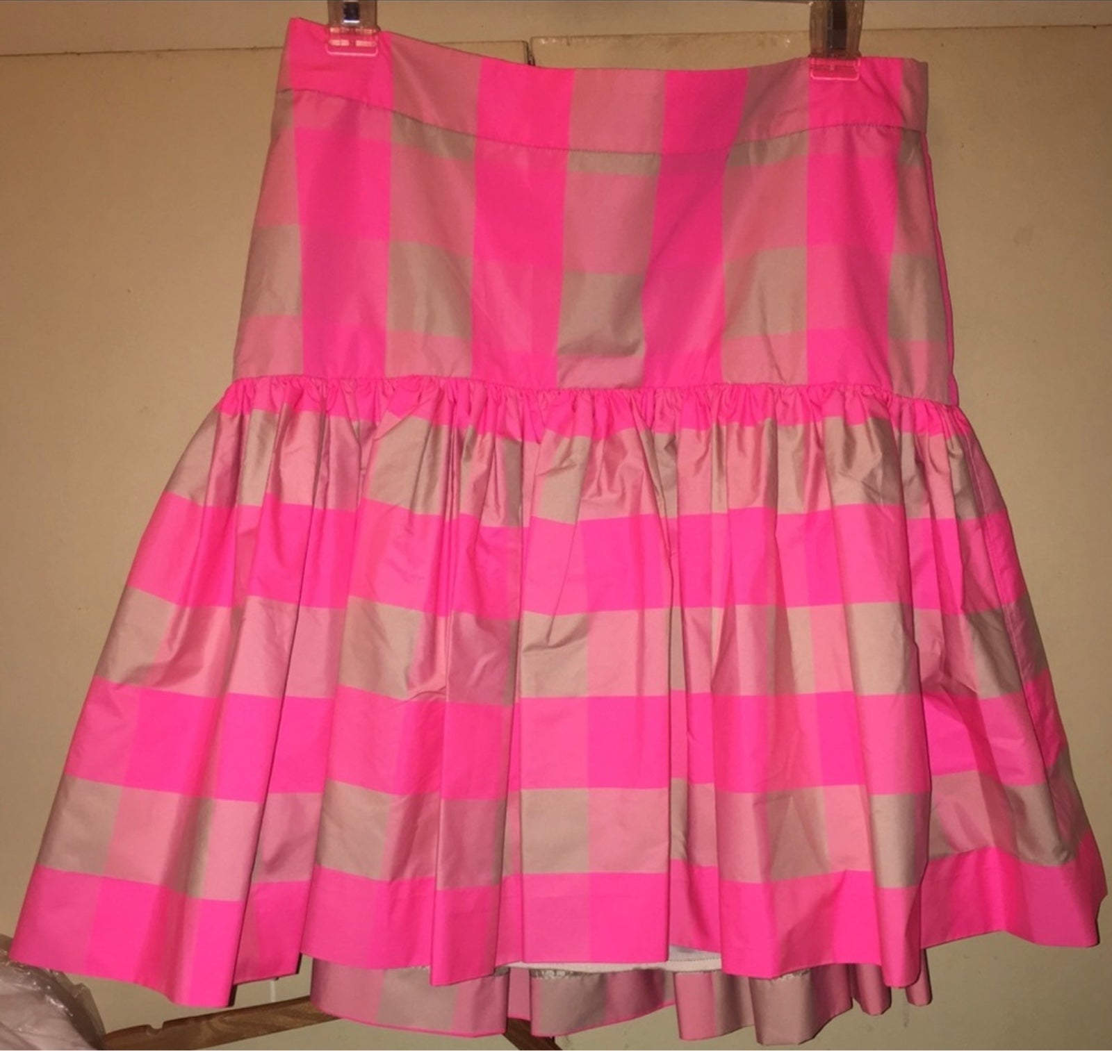 NWT J. Crew fit & flare pink & tan gingham skirt size 6