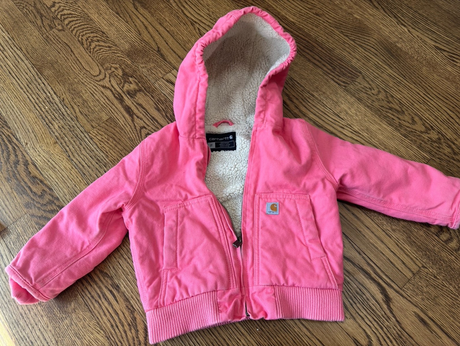 Carhartt Toddler Girl 2T Pink Hooded Sherpa Lined Coat Jacket